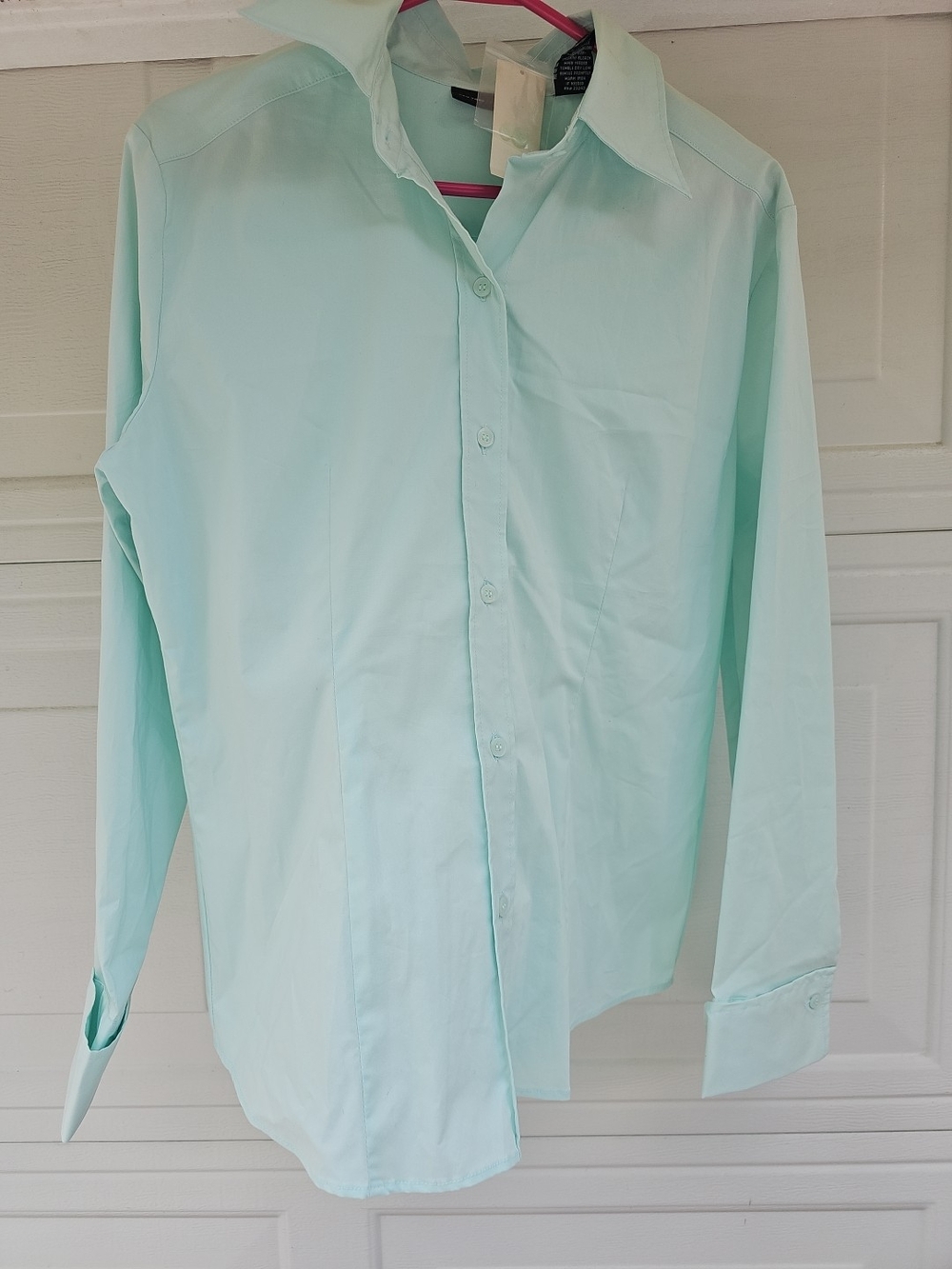 New York & Company L Long Sleeve Stretch Button Up Shirt Women's Blue Mint Color